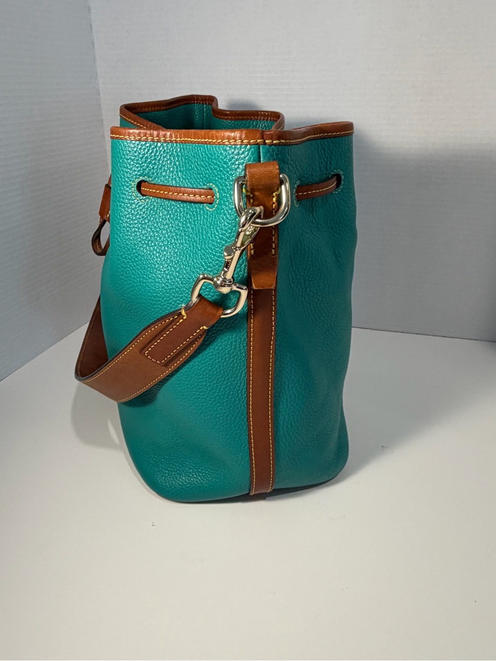 Dooney & Bourke Pebble Grain Leather Tasha Drawstring Shoulder Bag - Teal - Picture 3 of 9